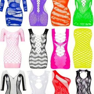 Neon Fishnet & Lace Bodycon Dress - Multiple Colors Dancer Stripper Outfit